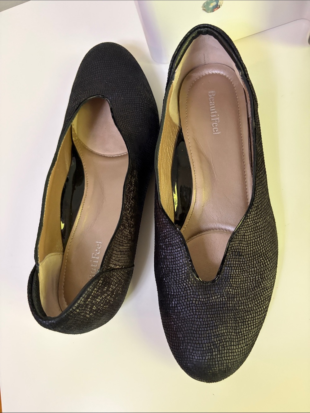 BeautiFeel Jolie Women’s 37 Black Leather Slip On Loafers Flat Israel Shoes
